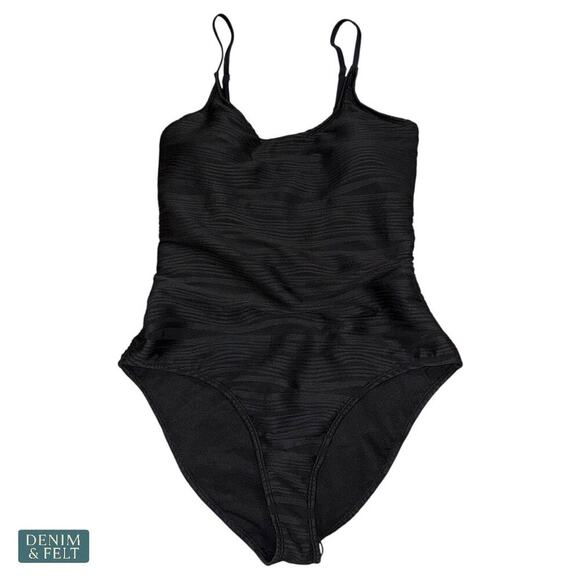 Pink Queen Black One Piece Swimsuit Textured Tummy Control Size L Bathing Suit - Picture 5 of 15